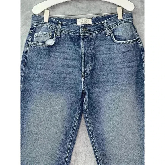We The Free Maggie Mid Rise Button Fly Straight‎ Ankle Jeans Raw Cuff Blue Sz 28 - Picture 2 of 12